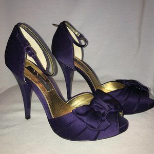 Nina Ella Ladies Purple Silk Ankle Strap Size 8.5